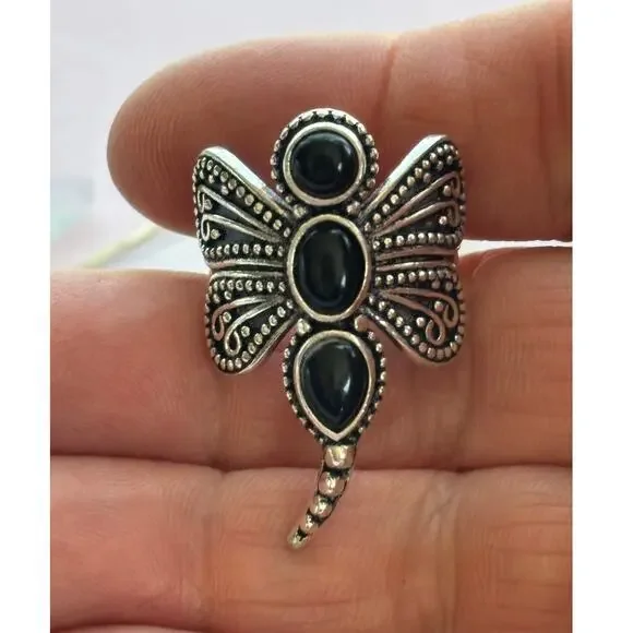 925 Sterling Black Onyx Dragonfly Ring - Picture 4 of 6